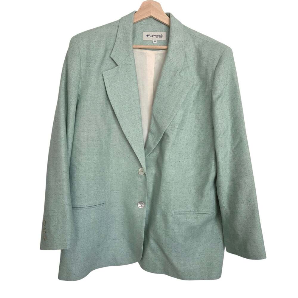 Appleseed's 100% Silk Linen-Look Matka Mint Green Blazer MoP Buttons Sz 18